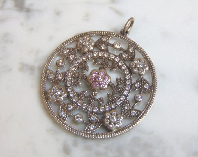 Womens Vintage Estate Sterling Silver Flower CZ Pendant 12.8g E4615