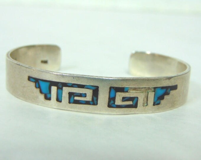 Vintage Estate Sterling Silver Southwestern Design Bracelet w/ Turquoise, 27.5g E3034