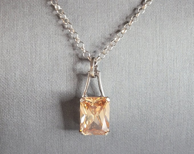 Womens Sterling Silver Israel Necklace W/ Citrine ? Stone Pendant 15.1g E6696