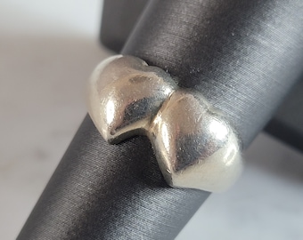 Womens Vintage Estate Sterling Silver Double Heart Ring 4.9g E6728