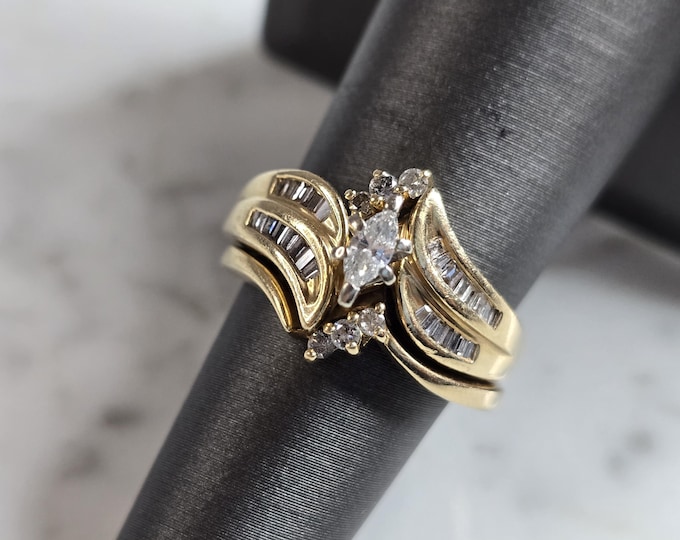 Womens Vintage Estate 14k Yellow Gold Diamond Ring Set 8.4g E4404
