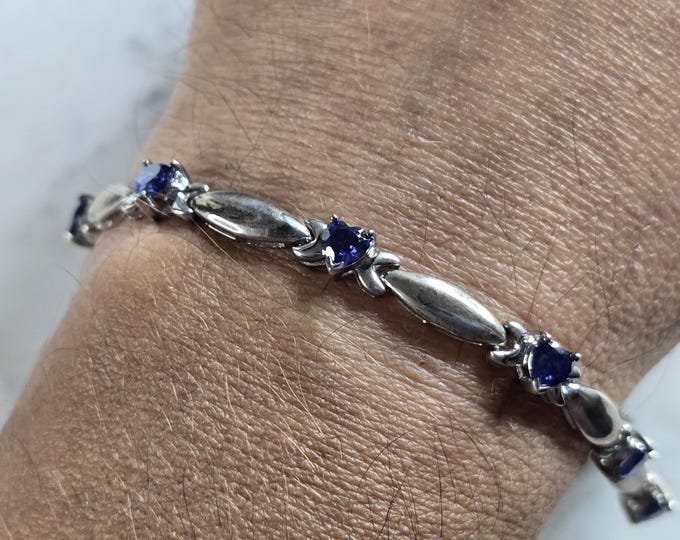 Womens Vintage Estate Sterling Silver Heart Shape Tanzanite Bracelet 14.0g E7130