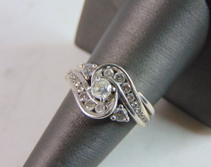 Womens Vintage Estate 14K White Gold Diamond Engagement Ring Set, 7.7g E807