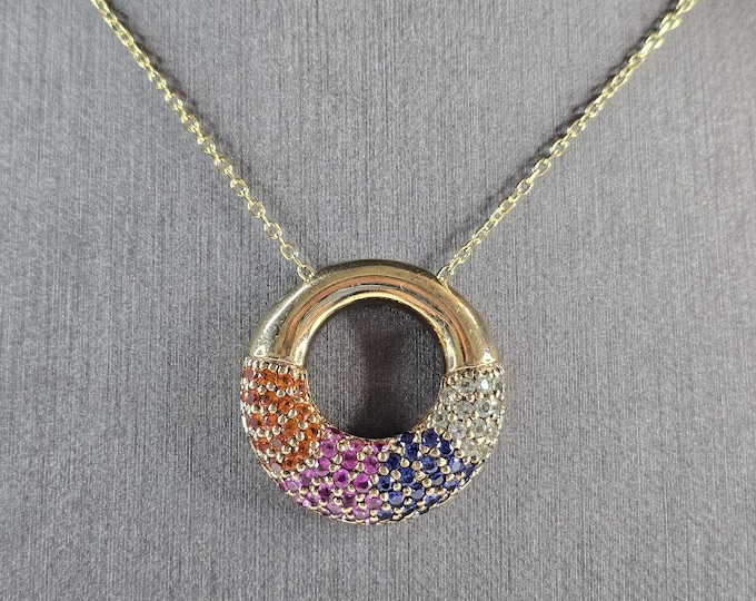 Womens Estate Sterling Silver Gold Tone Modernist Pendant Necklace 8.1g E3195