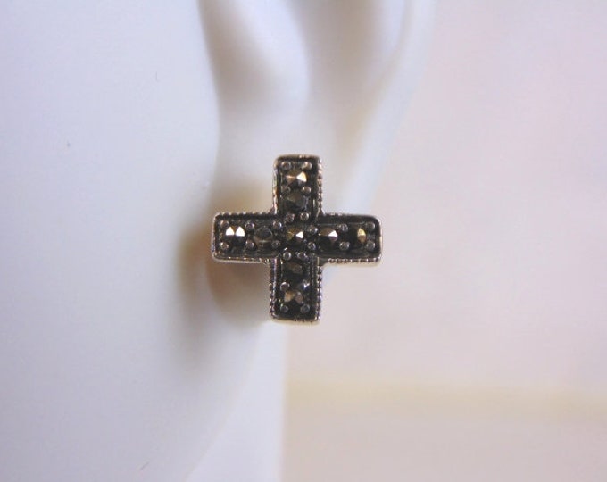 Womens Vintage Estate Sterling Silver Cross Earrings 2.7g #E4044