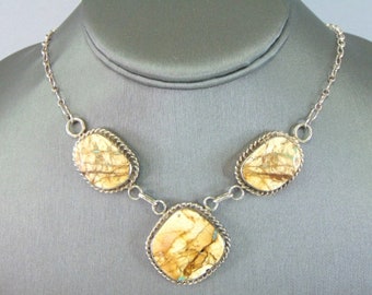 Womens Vintage Estate Sterling Silver Jasper Necklace 37.5g E2103