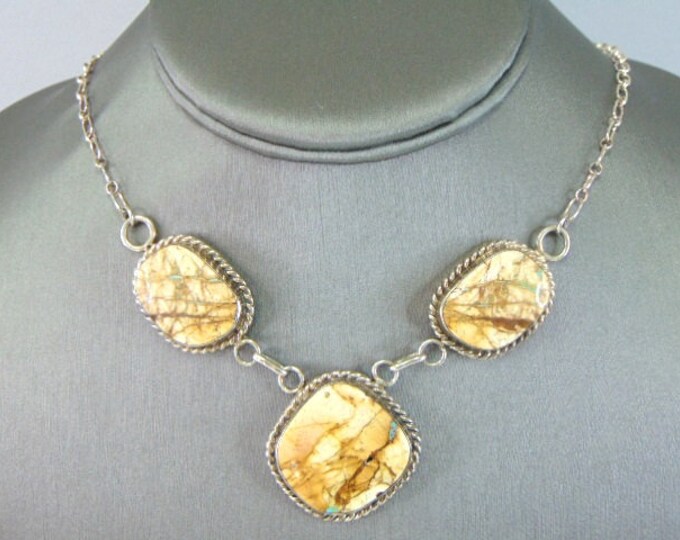 Womens Vintage Estate Sterling Silver Jasper Necklace 37.5g E2103