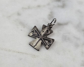 Womens Vintage Estate Sterling Silver Antaya Alpha Omega Cross Charm 1.1g E1666