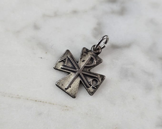 Womens Vintage Estate Sterling Silver Antaya Alpha Omega Cross Charm 1.1g E1666