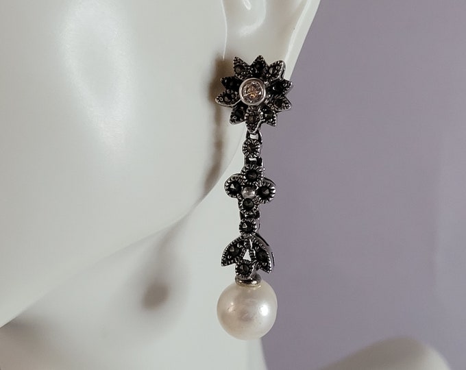 Womens Vintage Estate Sterling Silver Pearl Earrings 9.6g E4605