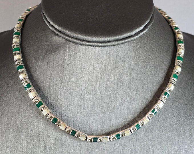 Womens Vintage Estate Sterling Silver Deco Style Necklace 55.6g E7635