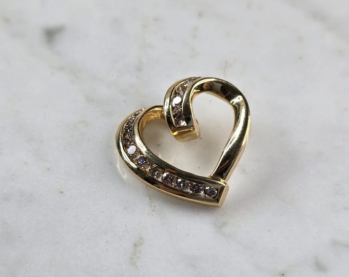 Womens Vintage Estate 10K Gold Diamond Heart Pendant 4.6g #E3990