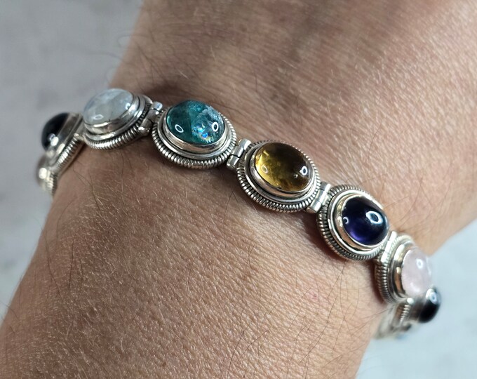 Womens Vintage Estate Sterling Silver Multi Stone Bracelet 33.9g E7773