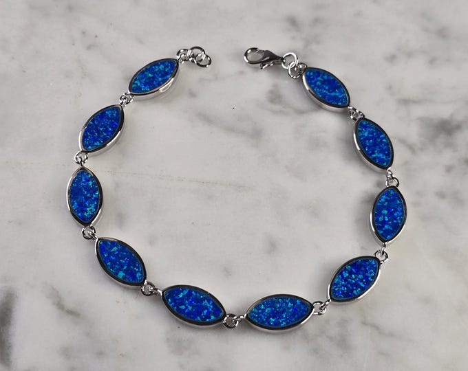 Womens Estate Sterling Silver Blue Opal Modernist Bracelet 10.4g E4525