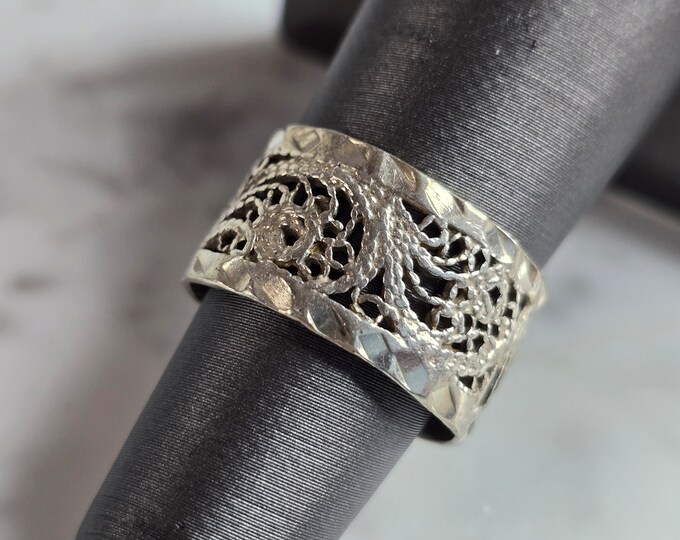 Womens Vintage Estate Sterling Silver Filigree Ring 3.2g E7350
