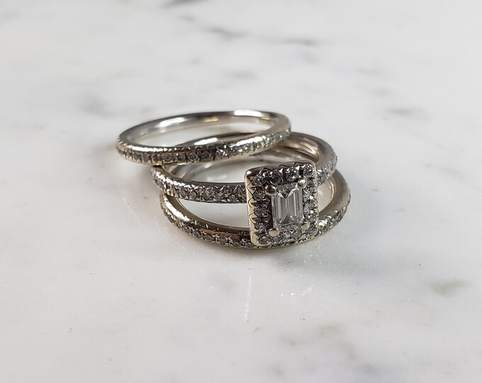 Womens Vintage Estate 14K White Gold Diamond Engagement Ring Set, 7.1g E6225