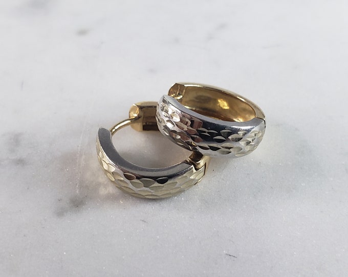 Womens Vintage Estate 14K Yellow & White Gold Hoop Earrings, 3.1g E3183