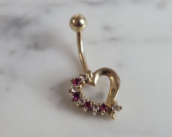 Womens Vintage Estate 14K Gold Diamond Heart Belly Button Ring 2.9g #E6914