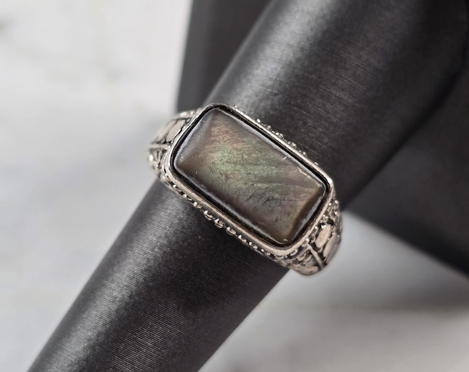 Womens Vintage Estate Sterling Silver Abalone Shell Ring 5.0g  E4976