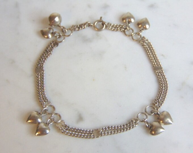 Women's Vintage Estate Sterling Silver Heart Charm Bracelet 6.9g E5540