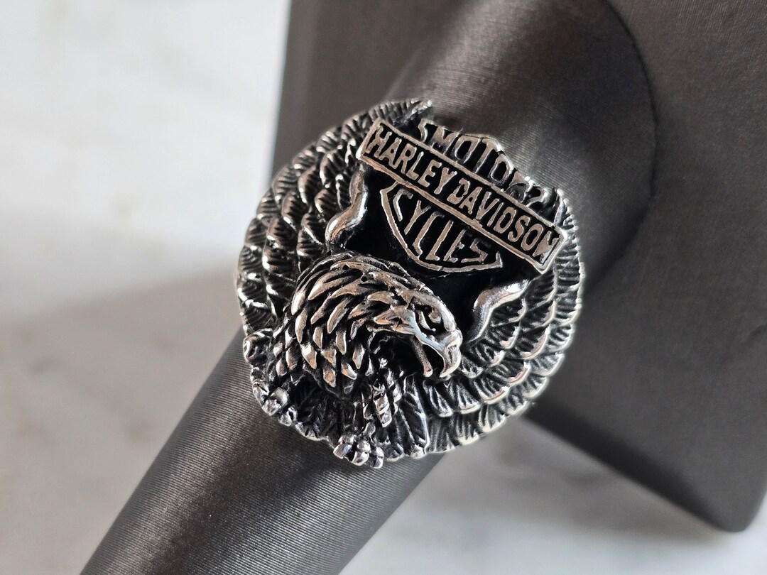 Anillo de motocicleta Harley Davidson de plata de ley para hombre 15 7 g E7910 Etsy Espana