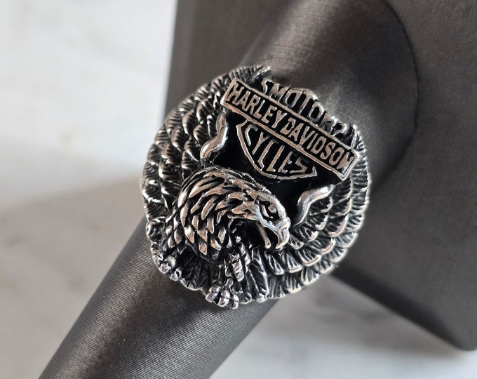 Mens Estate Sterling Silver Harley Davidson Motorcycle Ring 15.7g #E7910