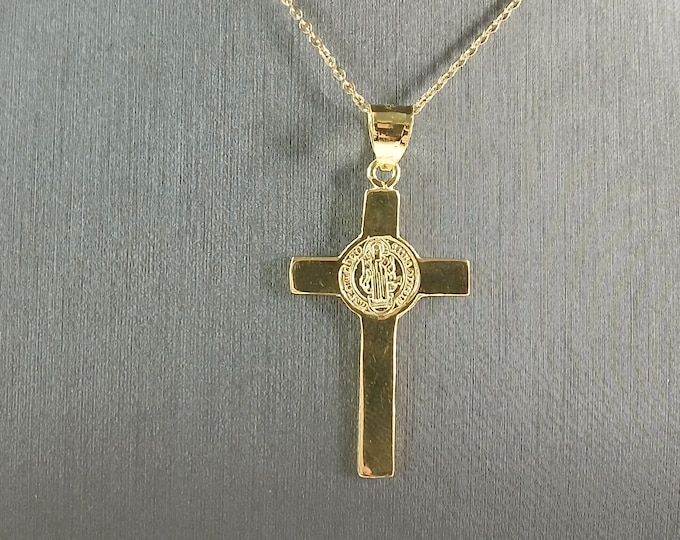 Womens Sterling Silver Gold Tone Religious Cross Pendant Necklace 4.1g E7194