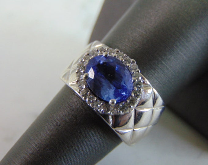 Womens Vintage Estate 18K White Gold Tanzanite & Diamond Ring 10.2g E854