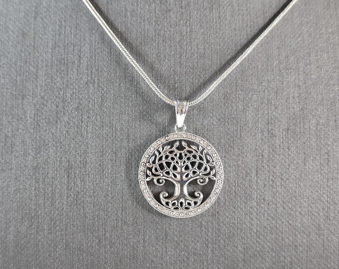 Womens Vintage Sterling Silver Tree Of Life Pendant Necklace 7.4g E7997
