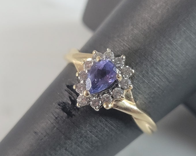 Womens Vintage Estate 14K Yellow Gold Tanzanite Diamond Ring 2.8g #E6532