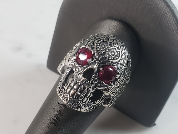Mens Sterling Silver Ruby Eyed Skull Ring 14.3g E6413 - Etsy Australia