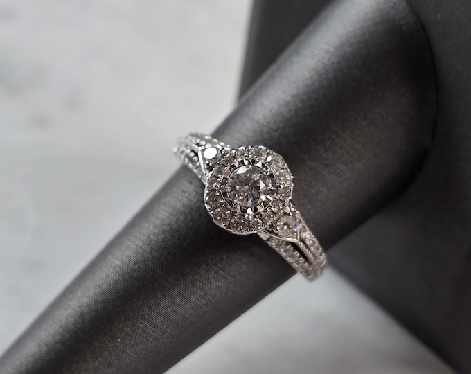 Womens Vintage Estate 14K White Gold Diamond Ring 3.4g E7854
