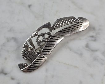 Womens Vintage Estate Sterling Silver Native American Feather Brooch 13.1g E655