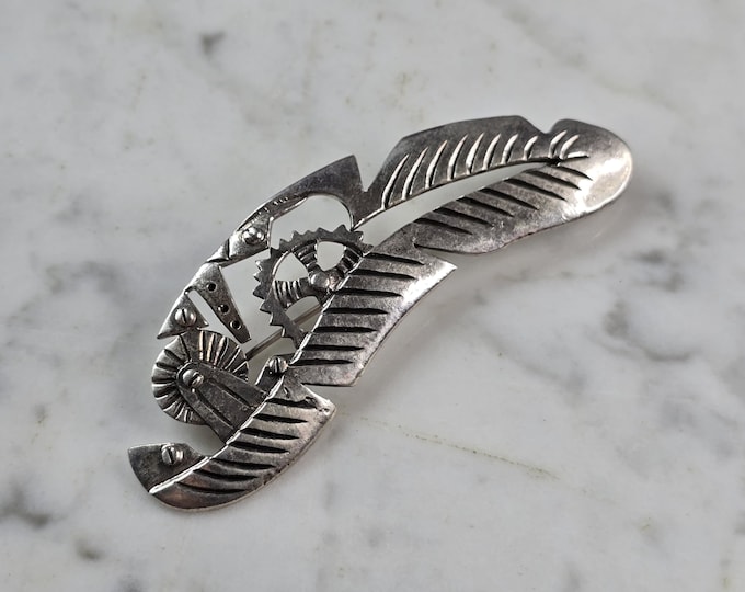Womens Vintage Estate Sterling Silver Native American Feather Brooch 13.1g E655