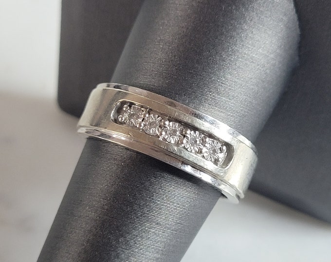 Mens Vintage Estate 10k White Gold Diamond Ring 4.9g #E6940