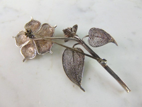 Womens Vintage Estate Sterling Silver Flower Broo… - image 2