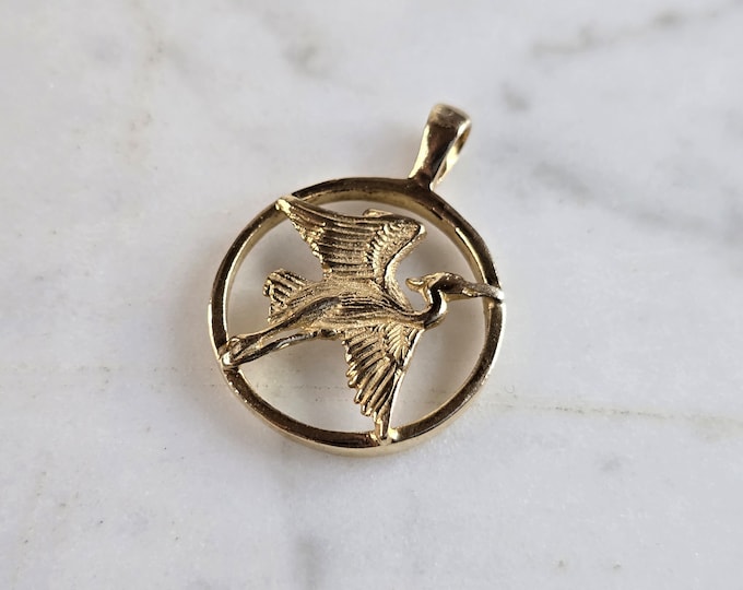 Womens Vintage Estate 14k Yellow Gold Pelican Bird Pendant 2.6g E5387