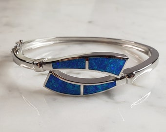 Womens Estate Sterling Silver Modernist Opal Bangle Bracelet 16.7g E1715