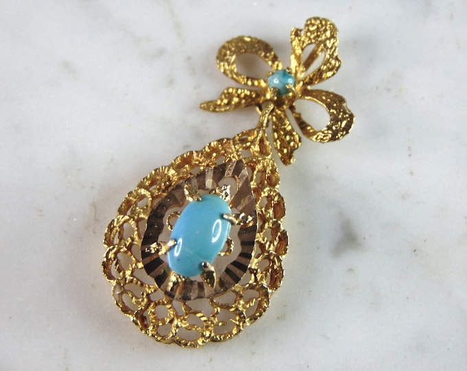 Womens Vintage Estate 21K Yellow Gold Turquoise Pendant, 5.9g E2641