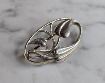 Womens Vintage Estate Sterling Silver Floral Brooch 6.1g E7368