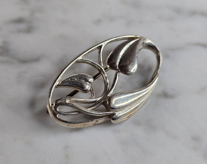 Womens Vintage Estate Sterling Silver Floral Brooch 6.1g E7368