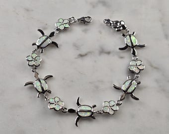Womens Estate Sterling Silver Opal Sea Turtle Bracelet 10.3g E4516