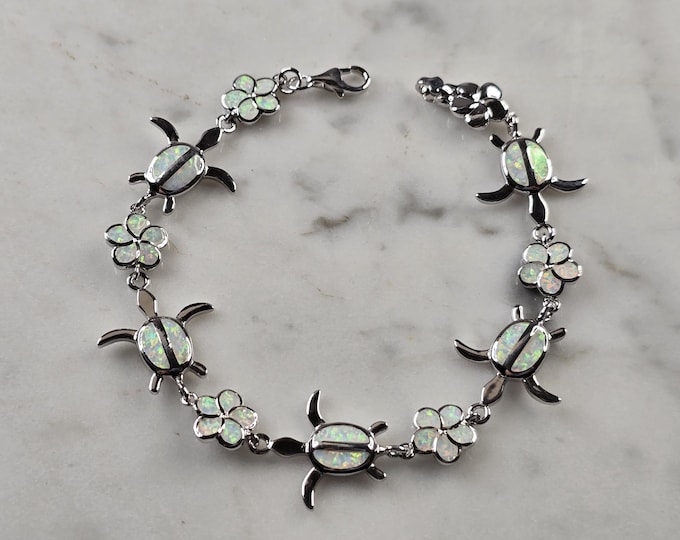 Womens Estate Sterling Silver Opal Sea Turtle Bracelet 10.3g E4516
