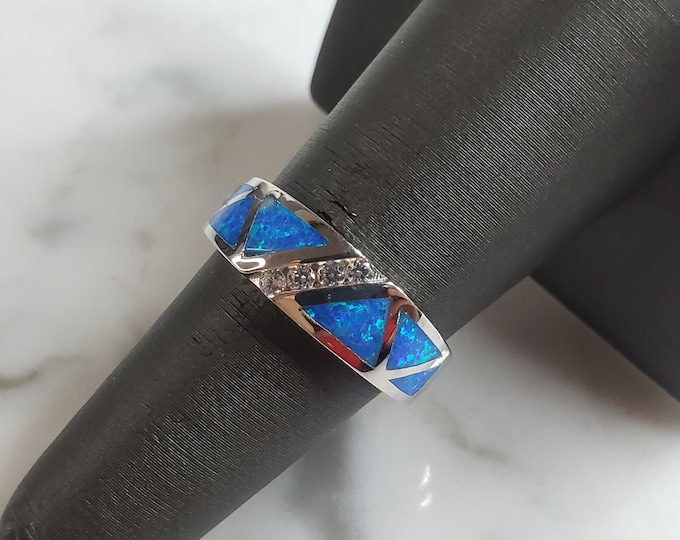 Womens Estate Sterling Silver Modernist Blue Opal Ring 4.9g E4222