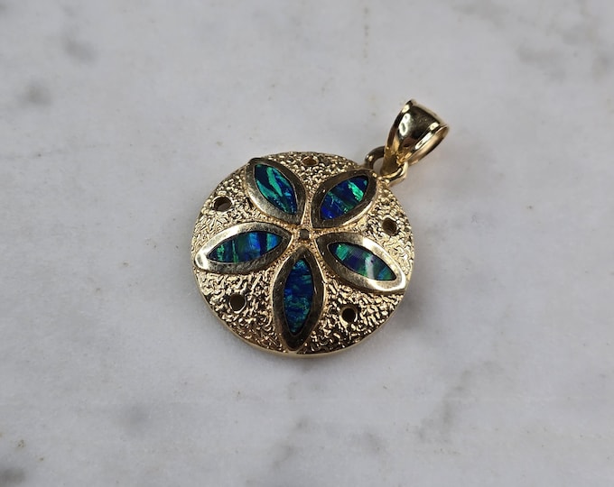 Womens Vintage Estate 14K Gold Opal Sand Dollar Pendant 6.1g E7166