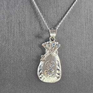 Collana con ciondolo a forma di sacchi di denaro e simbolo del dollaro in argento sterling, 4,7 g, n. E4006
