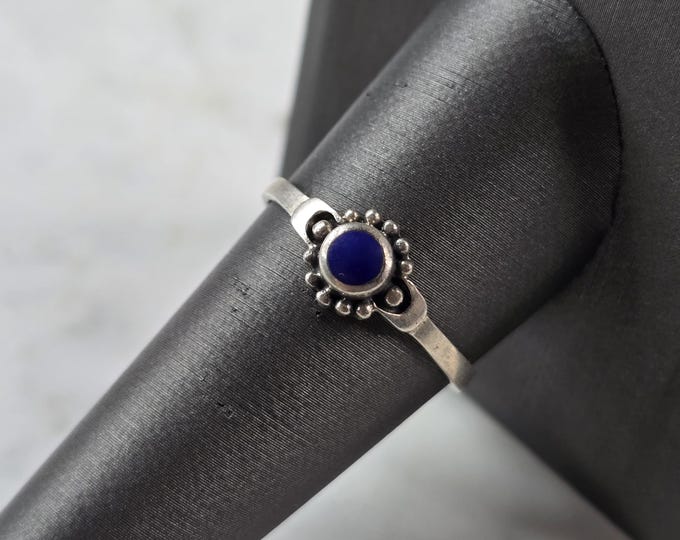 Womens Vintage Estate Sterling Silver Southwestern Lapis Ring 1.8g E627