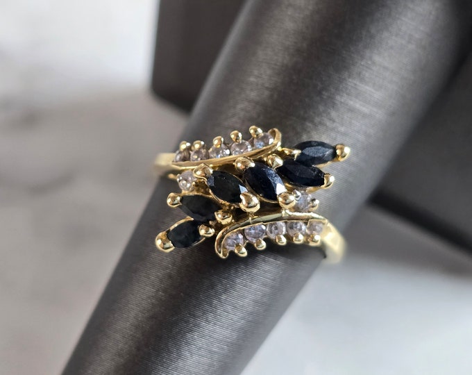 Womens Vintage Estate 14K Gold Diamond Sapphire Ring 4.6g E7390