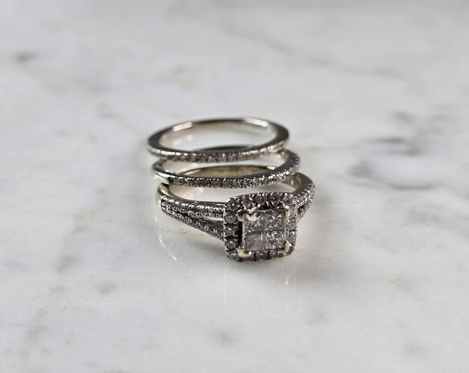 Womens Vintage Estate 14K White Gold Diamond Engagement Ring Set, 7.0g E5872