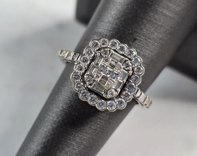 Womens Vintage Estate 14K White Gold Diamond Ring, 3.4g E7717